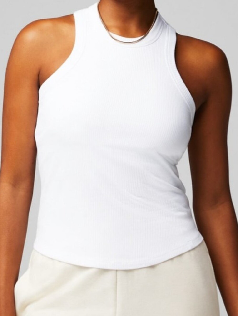 Fabletics High Neck Rib Built-In Bra White Tank Size Medium NWT